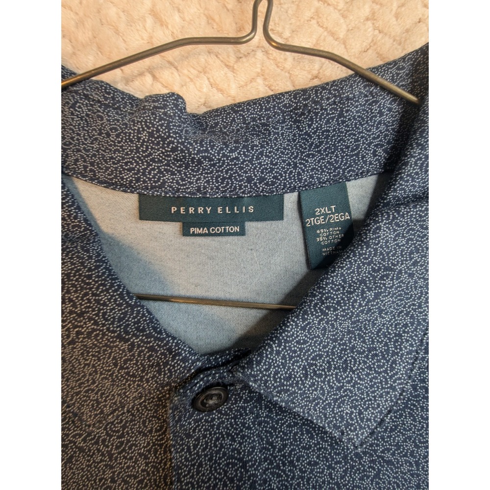 Perry Ellis Pima Cotton Polo Shirt 2XLT Blue Patterned Short Sleeve Mens - Picture 2 of 8